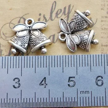 Handmade Náušnice, Prívesky Diy Príslušenstvo Šperky, Prívesok, Náramok 10pcs 17x15mm Antique Silver Farba Vianočný Zvonček Charms
