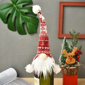 Vianočné Gnome Šampanské Fľaša Červeného Vína Vňaťou Kryt Ručné Švédsky Tomte Dekorácie Prázdninový Darček