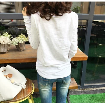 Tee tričko femme Bežné biele bavlnené tričko ženy, t košele pevné tričko kórejský dlhý rukáv t-shirt ženy topy camiseta mujer