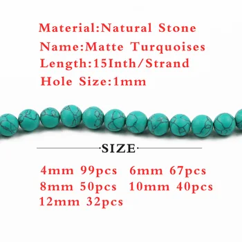 UPGFNK Prírodného Kameňa Matná zelená Turquoises Kolo Voľné dištančné Korálky Pre Šperky, Takže DIY Náramok 15