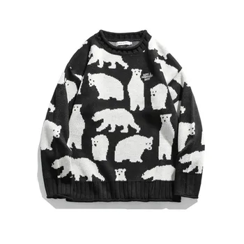 2012 Polar Bear Plný Tlač Harajuku Vintage Pletený Sveter Mužov Hip Hop Kpop Bežné Topy, Pulóvre Ženy Knitwear Gotické Oblečenie