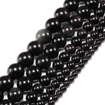1 strand/lo Kvalitných Prírodných Obsidian Kameň perličiek 4 6 8 10 12 mm Kolo Voľné Dištančné Korálky Pre Šperky, Takže DIY Príslušenstvo