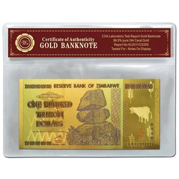 Pozlátené Zimbabwe Sto Biliónov Dolárov Zlato, Bankovky Á Zlata S COA Falošné Papierové Peniaze Na Zber Darček