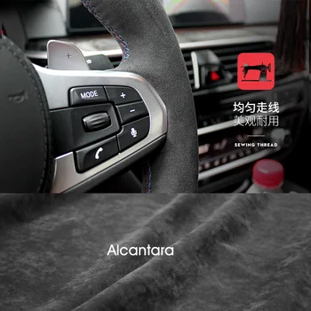 Skutočné Alcantara Black volant, kryt na JAGUAR XF XJL XE F-TEMPO F-TYP ručne šité rukoväť kryt Auto diely, auto príslušenstvo