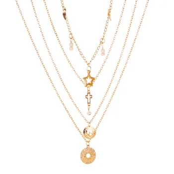 Módne Vintage Hollowedout Pentagram Zlaté Mince Pearl Multi Layer Náhrdelník Pre Ženy Kórejský Módne Šperky, Náhrdelníky Darček