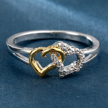 Kvalitný Jednoduchý štýl Srdca K Srdcu Prsteň biele Zlato Farebné Módne Romantický Cz Kryštálmi prstene pre ženy, svadobné Šperky