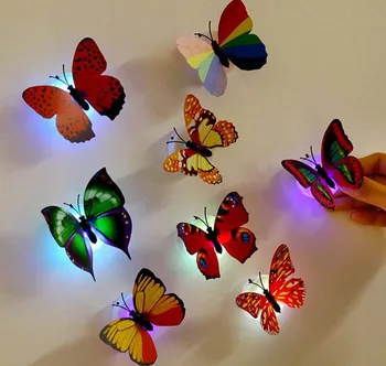 Steny Nálepku 10 Ks Samolepky na Stenu Motýľ LED Svetlá Samolepky na Stenu 3D Dom Dekorácie #ph25