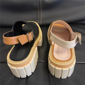 ASUMER Veľkosť 34-43 Originálne Kožené Sandále dámske Topánky Pracky Platformu Sandále Námestie Vysoké Podpätky Zmiešané Farby Dámy Sandále