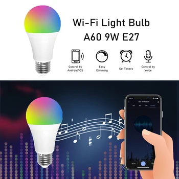 Ovládanie hlasom 9W RGB Smart Žiarovky Stmievateľné E27 WiFi LED Čarovná Lampa AC 220V Pracovať s Alexa Domovská stránka Google