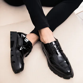 Hrubé Jediným Patent Topánky Vyhovovali Mužov Formálne Šaty, Topánky Muž Elegantné Nové Čipky Black Business Obuv Muži Oxford Kožené Topánky Muž