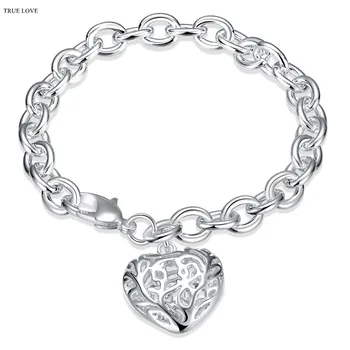 Horúce Strieborná farba duté srdce prívesok kúzlo náramok módne šperky, zásnubné darček pre ženu dobrú kvalitu drop shipping H269