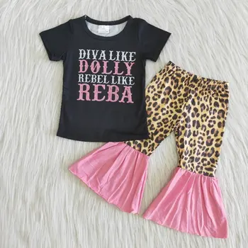 2021 Jeseň Fashion Dieťa Roztomilé Dievčatko List Krátky Rukáv Leopard Bell Spodnej Detské Oblečenie Veľkoobchod Dievča Oblečenie Set sa