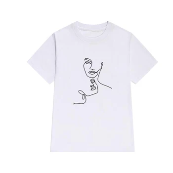 Jednoduché Biele tričko O-krku Krátky Rukáv Harajuku Tričko 2021 Nové Letné tričko Dievča panáčik line tlač t-shirt ženy