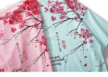 Horúce nové ružové mužov hip-hop T-shirt 2021 Japonského čerešňového kvet maľovanie streetwear Harajuku T-shirt Japonsko
