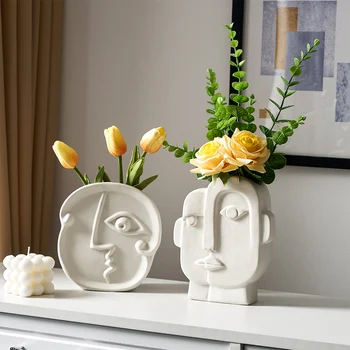 Nordic Dekorácie, Bytové Doplnky, Keramické Vázy Na Kvety Moderná Tvár Model Stôl Dekorácie Obývacia Izba Hlavu Váza Dekor