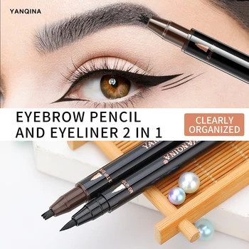 Obočie Kvapaliny Ceruzka Dvojité Hlavu 3 Tipy Microblading Oči tvoria Odtieň Henna Ľahké Nosenie Obočie Enhancer 2 v 1 Eye Liner Pen