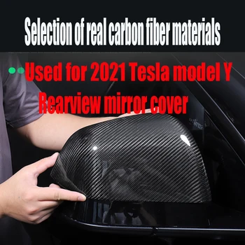 Pre 2021 Tesla Model Y reálne uhlíkových vlákien spätné zrkadlo pokrytie, spätné zrkadlo pokrytie shell kovanie úprava príslušenstvo