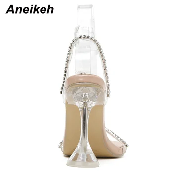 Aneikeh Sexy Crystal Reťazca Úzke Pásmo PVC Topánky Pre Ženy 2022 Elegantné Vysokým Podpätkom Striptíz Letné Sandále Zapatos De Mujer