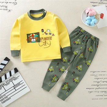 Na jar a na Jeseň detské Oblečenie Sady Bavlna 1-8Y Batoľa Dievčatá Dlhý Rukáv Pyžamo Deti Kostýmy Cartoon Boy Šaty, Oblek