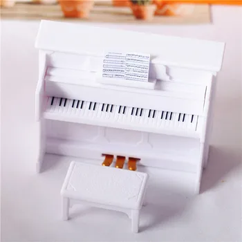 JO DOM 1/12 domček pre bábiky Mini Klavír s Stolice Hudobný Nástroj Miniatúrne vo Vzpriamenej polohe, Klavír Model pre Bábika Dom Dekor Príslušenstvo