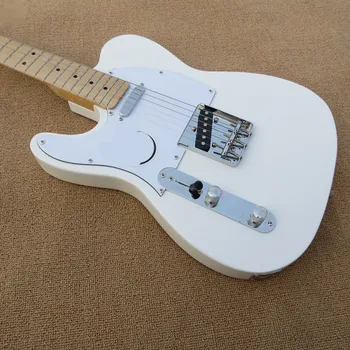 Veľkoobchod pôvodné vlastné (obojručný bekhend) - bieleho tela elektrická gitara s bielym gril, pochrómovaný hardware, môže byť prispôsobený.