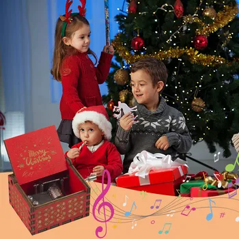 Vianočný Darček Tvorivé Ruky Music Box Drevené Deti Šťastné A Veselé Vianoce, Drevené Ručne Kľukou Kráľovná Music Box Vianočné Darčeky