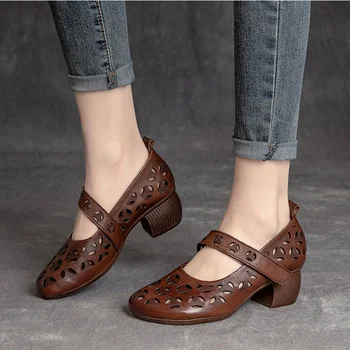 GKTINOO Ženy Sandále 2021 Nové Jar Jedno Originálne Kožené topánky Ručne vyrábané Retro Matky, Ženy Módne Sandále Duté sandále