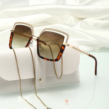 HBK Luxusné Kvalitné dámske Sunglasse Zliatiny Reťazca Prípade slnečné Okuliare Značky Dizajn Ženské Odtiene Dámy Módne Okuliare UV400