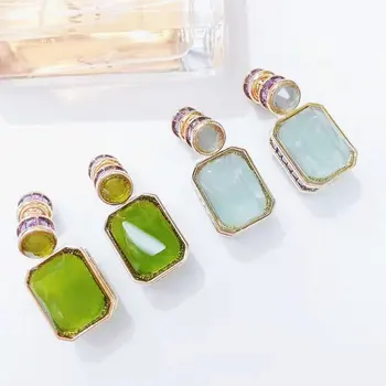 SINZRY tvorivé luxusné šperky kubický zirkón geometrické elegantné kórejský visieť náušnice pre ženy