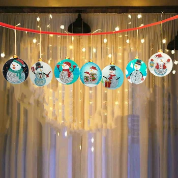 7pcs Nový Rok 2022 DIY Diamond Maľovanie MosaicChristmas Strom Prívesok Vianoce Okno Umenie Visí Vianočné Ozdoby pre Home Decor