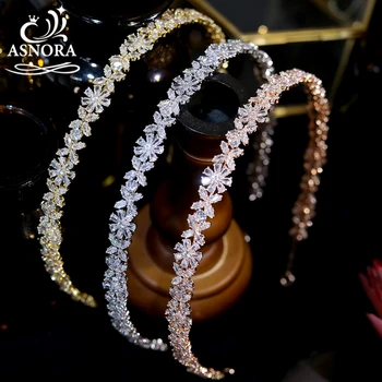 Svadobné Koruny Cubic Zirconia Hlavový Most Kvet Korún Pre Ženy, Svadobné Doplnky Do Vlasov Tiara Luxusné Šperky Headpieces