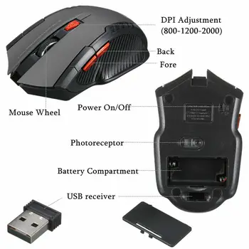 2.4 Ghz Mini Bezdrôtová Optická Herná Myš a USB Prijímač 1200 dpi pre PC, Notebook