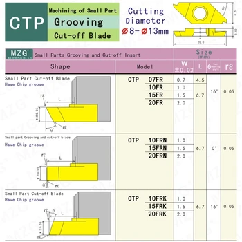 MZG 10PCS CTP CTPA FL ZP15 CNC Sústružnícke Obrábacie Toolholder Malé PartsCutting-off Zapichovanie Nehrdzavejúcej Ocele Karbidových Vložky