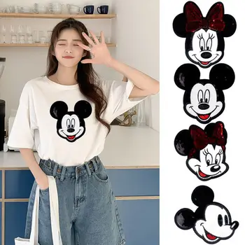 Disney Mickey Minnie Mouse Handričkou Patch Nálepky Vložiť Minnie Mouse Oblečenie žehličky na Škvrny DIY Výšivky Škvrny na Oblečení