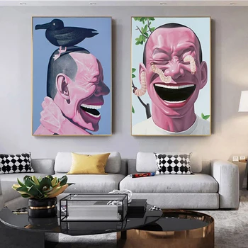 Zábavný Charakter Umenia Plagátu Yue Minjun Smeje Moderné Domáce Dekorácie Plátno Na Maľovanie Obývacia Izba Dekorácie Obrázok