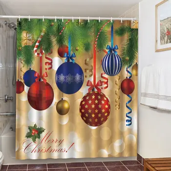 Vianočné Ozdoby Zvony Elk Balón Darček Sprchovací Textílie Umývateľný Vaňa Opony Eco-Friendly Polyester Položky Domova Rideau