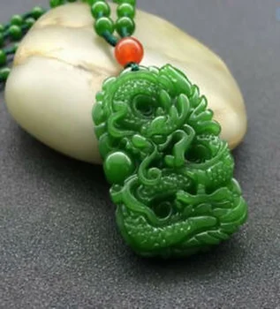Nové Číny prírodné ručne vyrezávané jade dragon prívesok achát náhrdelník