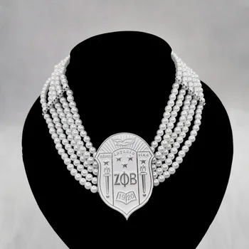 Ručné grécky Sorority ZPB 1920 Štít Mulyilayer White Pearl Náhrdelník Šperky