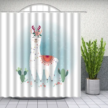 Kúpanie Ošípaných Kačica Sprchové Závesy Cartoon Alpaky Dinosaura deti Kúpeľňa Decor Nepremokavé s háčikmi oblasť Vaňa Záclony