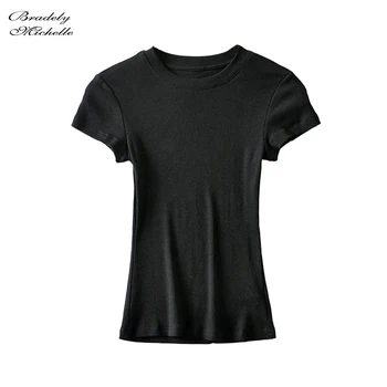 BRADELY MICHELLE Lete Ženy Základný O-krku-Krátke sleeve T-shirt Tenké Elastické Základné Tees