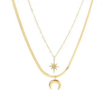 MEYRROYU Nehrdzavejúcej Ocele Zlatá Farba Hviezdy, Mesiac Pandents Náhrdelníky Pre Ženy Dvojvrstvové Chokers 2021 Módne Trendy Darček Šperky
