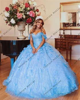 3D Kvety plesové Šaty, Quinceanera Šaty Formálne Prom Maturitné Šaty Čipky Princezná Sladké 15 16 Šaty vestidos