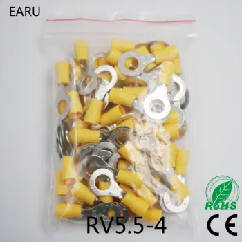 RV5.5-4 Žltý Krúžok izolované svorkovnice 100KS/Bal kábel Krimpovacie Terminálu vyhovovali 4-Kábel 6mm2 Vodič RV5-4 RV