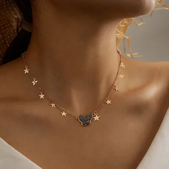 Docona 2020 Nový Crystal Prívesok Motýľ Náhrdelník pre Ženy, Etnické Ručné Clavicle Reťazca Žena Collares Šperky na Krku