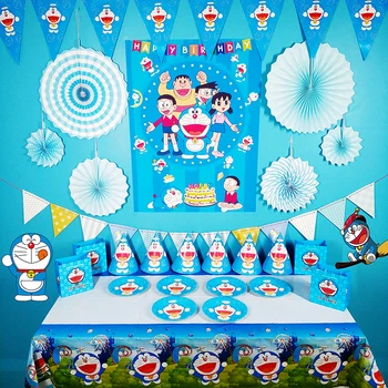 Komiksu, Anime Doraemon Tému Party Dekorácie, Riad Papier Pohár Doska Klobúk Tortu Vlajka Baby Sprcha Balón Deti Narodeniny Dodávky