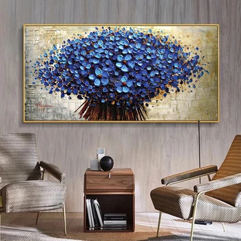 Nordic Abstraktné Modré, Fialové Kvety Plátno na Maľovanie Moderného Umenia Plagáty a Tlačí na Steny Umenie Fotografie pre Obývacia Izba Domova