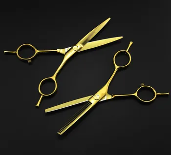 Profesionálne 5.5 palcový zlato Dva-tailed nožnicový rednutie scisors rezanie holič vlasy nožnice sada kadernícke nožnice na plech nožnice