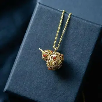 Originál nové antické zlato plavidlá prírodné južnej červený turmalín tekvica dávke prívesok náhrdelník lady strieborné šperky
