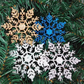 12pcs Zlata Prášku Plastové Snowflake Mrazené Party Dekor Navidad Ozdoby na Vianočný Stromček, Dekorácie pre Domov Snehu Zimná Výzdoba