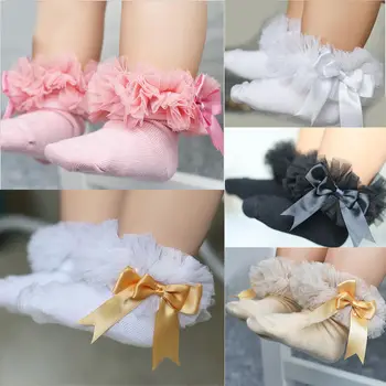 Novonarodené Dievčatká Deti Princezná Bowknot Ponožka Čipky Prehrabať Naberaný Členkové Ponožky